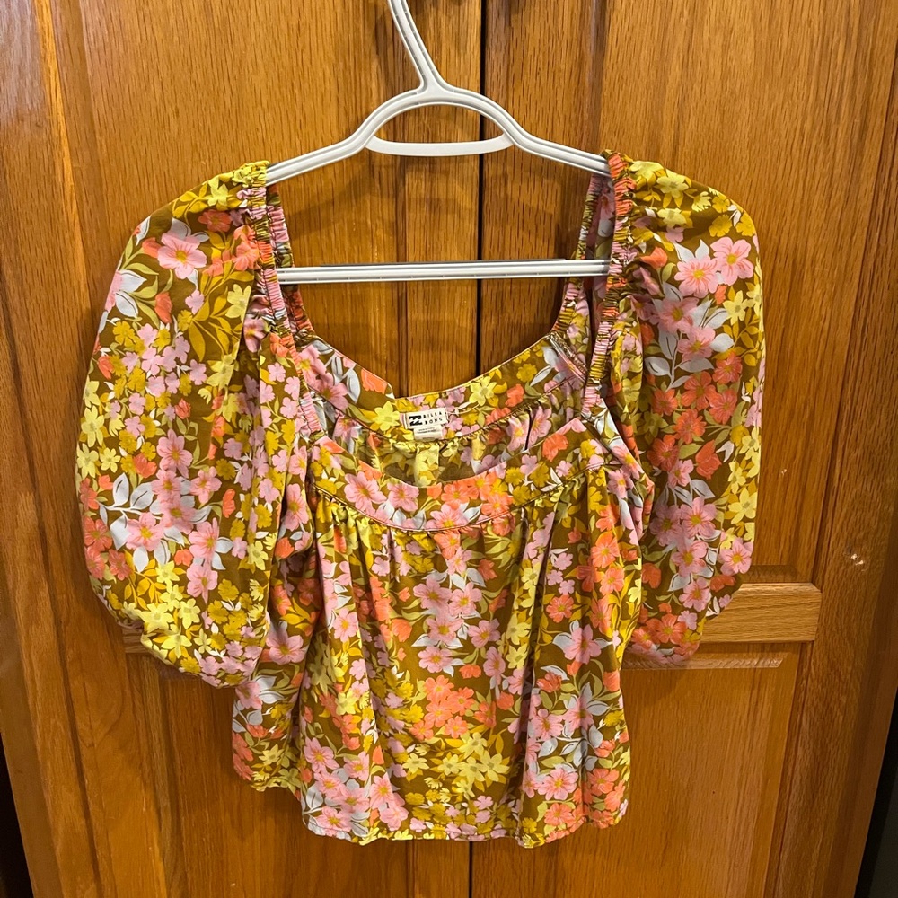 BILLABONG Floral Puff Sleeve Top LARGE